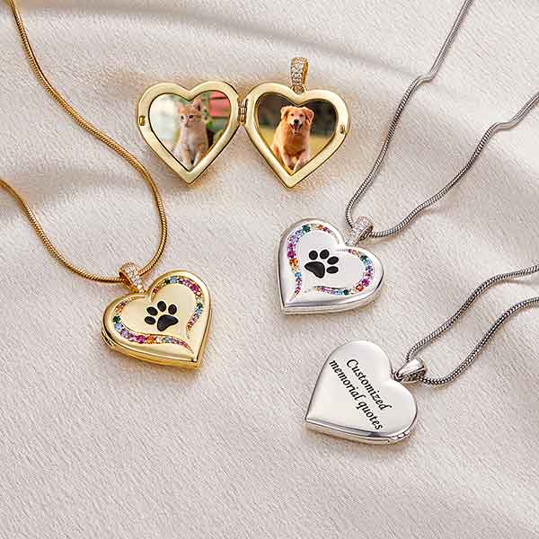 Rainbow Bridge Dog Paw Locket Necklace