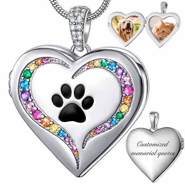 Rainbow Bridge Dog Paw Locket Necklace