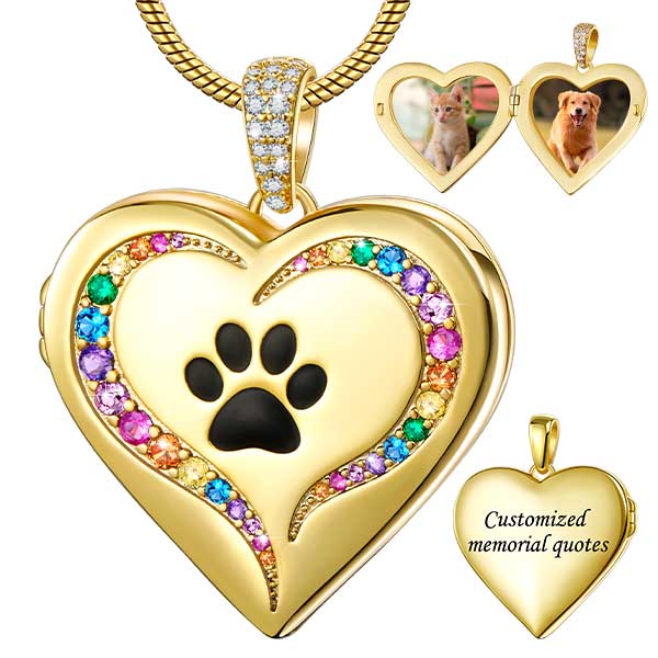 Rainbow Bridge Dog Paw Locket Necklace