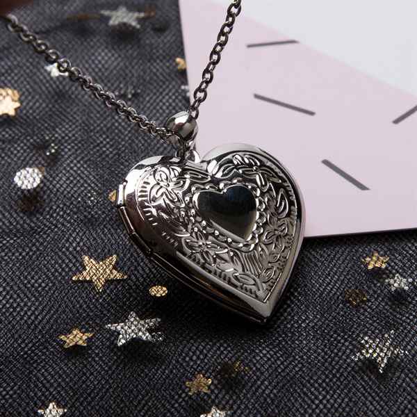 Fanery Sue Personalized Large Heart-shape Locket with 2 Picture Inside Engraved Pendant Memorial Necklace Customizable Any Photo Text&Symbols for